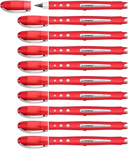 STABILO Stylo roller Worker+ colorful - Lot x 10 stylos pointe moyenne - Rouge