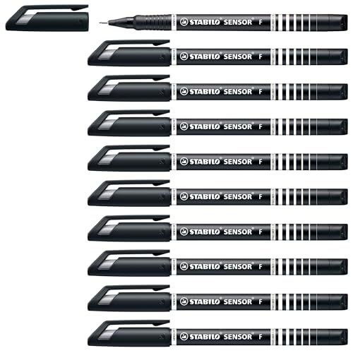 STABILO SENSOR - Stylo feutre pointe fine - Lot x 10 stylos-feutres - pointe 0,3 mm - Noir